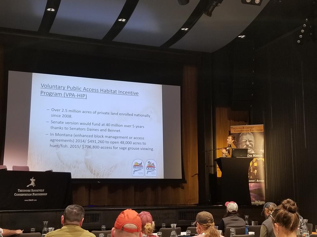 ChristyPlumer's tweet photo. .@pheasants4ever Bethany Erb presents on the importance of the #2018FarmBill to conservation and access programs at the #TRCPSummit #CRPworks #FarmBill #sportsmen #sportswomen #hunting #huntingaccess #VPAHIP #staterecreationblockgrant #conservationtitle https://t.co/MAGEAt5wnP