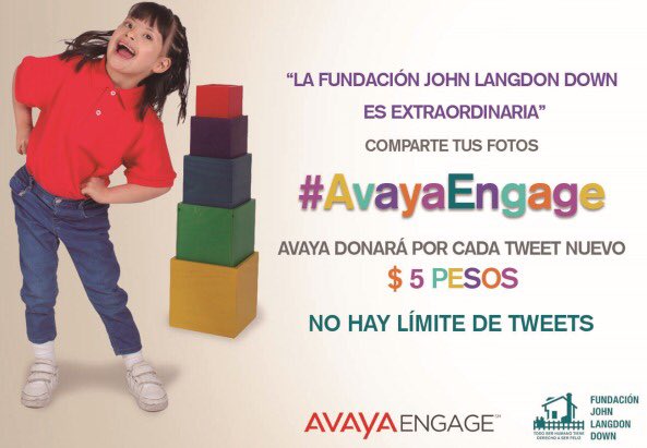 FJLDown's tweet photo. #FelizMartes gracias @Avaya_Latam por su apoyo. Usa el hastag #AvayaEngage para apoyar a las personas con síndrome de Down de nuestra fundación. #MeConformoCon que lo uses en todos tus tweets. https://t.co/cv0G9kAxr1