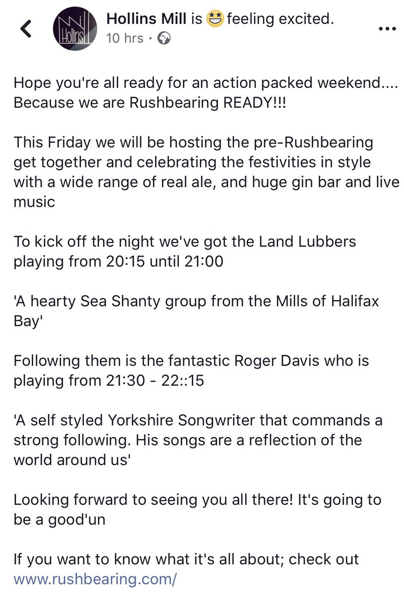 Not long now! Come and join us for the Rushbearing get together on Friday night at Hollins Mill