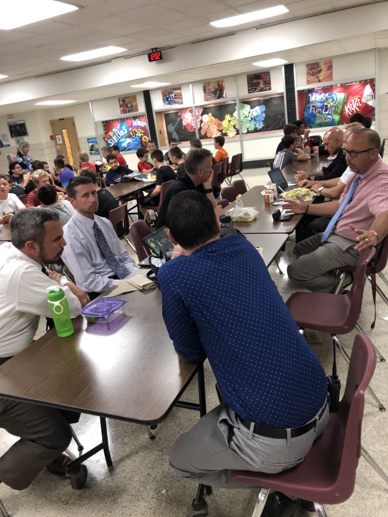 KellyAnnMoran's tweet photo. Privileged to work with an admin team that prioritizes being visible & present w/ kids.
#workinglunch #kidconnection #cafeteriameetingroom #relevancy #WeAreChardon @ChardonSchools @Chardonsupt @Dr_EdKlein @mprezios @chs_dmurray @Mr_Bandiera @CHS_AP_HIGHAM @TimVelotta @adamtomco https://t.co/LbliWwcUyq