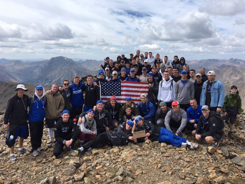 Had a great weekend climbing to the summit of Mt Elbert, the tallest mountain in Colorado. Great views, great experience, and a great tradition to head into another week of fall ball practice! #AFLax #GotYourBack
