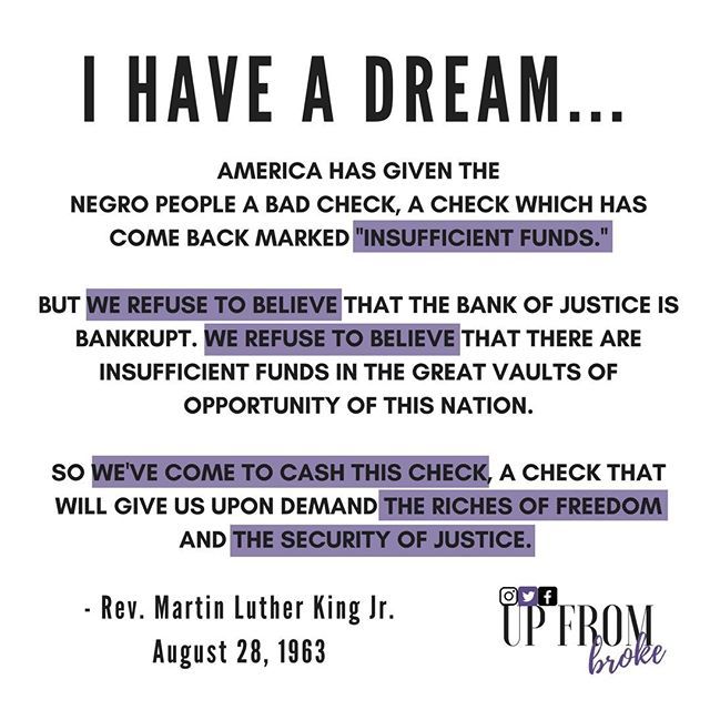 UpFromBroke's tweet photo. "I am happy to join with you today in what will go down
in history as the greatest demonstration for freedom in
the history of our nation." Let's cash this check. #MLKJr #UpFromBroke •
•
•
•
•
#financialfreedom #mindset #finance #civilrights #mlk… https://t.co/7eJet623Pn https://t.co/vxSoro8lbP