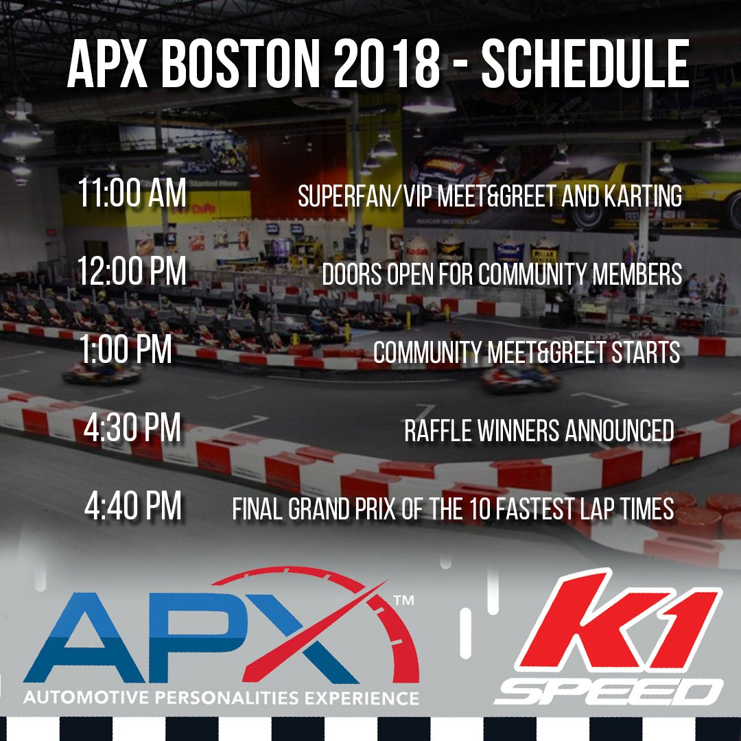 APXEvents's tweet image. A lot of you have asked about the schedule for the day; here is the general breakdown. Want to participate in the private race with the Personalities? Purchase a Superfan badge! Limited to 45 ONLY!