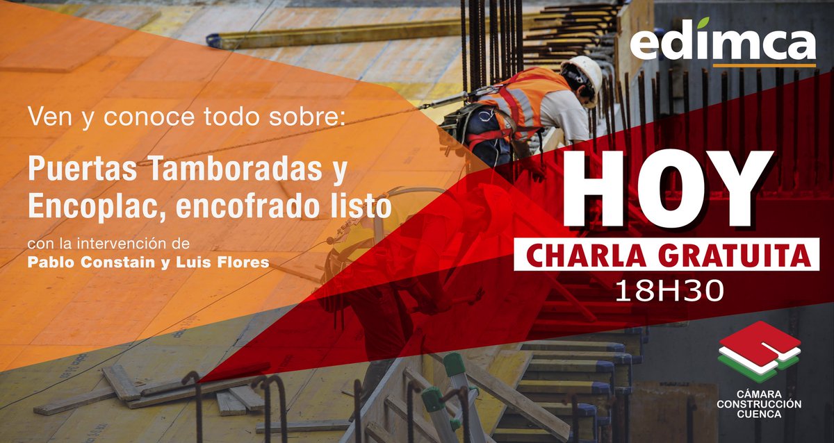camaraconscue's tweet photo. 🔺NO FALTES🔻
Si estás inscrito☑️, asiste #HOY a las 18h30 al➡️Auditorio de la Cámara de la Construcción de Cuenca⬅️para la charla #GRATUITA de #EDIMCA:
"Soluciones responsables para una construcción sustentable".
*SE ENTREGARÁ CERTIFICADO DE ASISTENCIA. https://t.co/NNJpq4XS7R