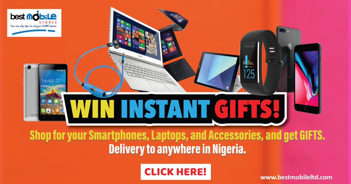 Bestmobileltd's tweet photo. WIN INSTANT GIFTS!
Shop for your Smartphones, Laptops, and Accessories, and get GIFTS.
Delivery to anywhere in Nigeria.
CLICK HERE!

https://t.co/RGLxvkFGmQ https://t.co/33OBBlqZi4