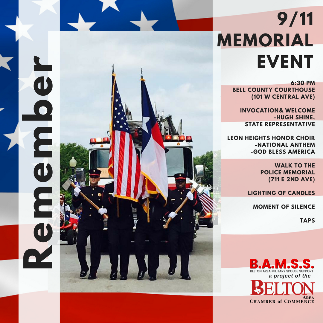 BeltonChamber's tweet photo. 9/11 Memorial, 6:30pm, historic Bell County Courthouse #remember #community #911memorialevent #welovebelton #beltonchamber #bamss https://t.co/hw4al40ztJ