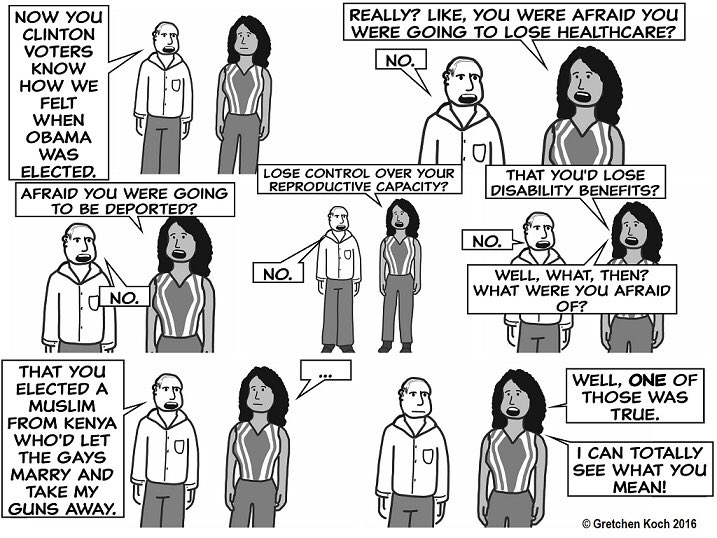 GretchenKoch's tweet image. These are the two cartoons I described in my #swwork panel— the first one of the Giant If series, and the popular Jordan Peterson one.