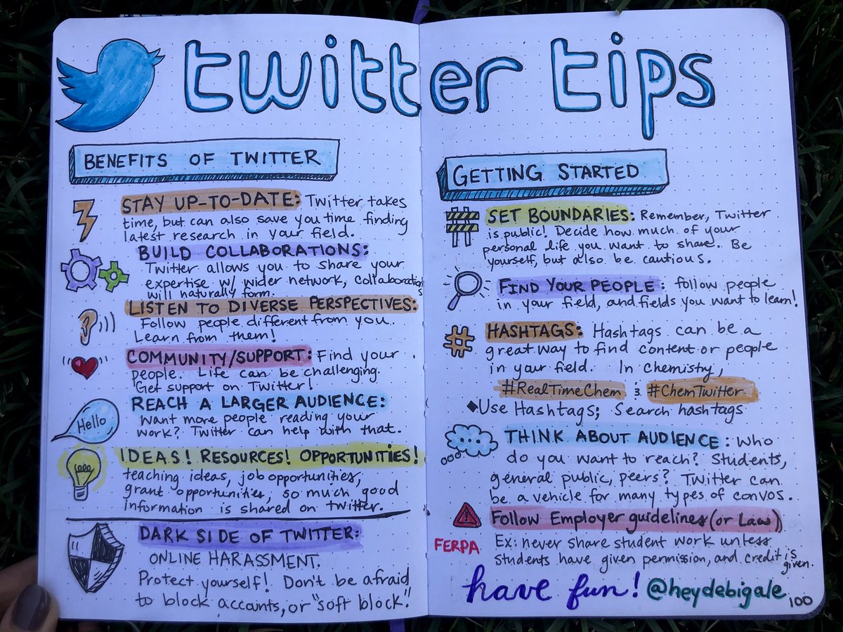 heydebigale's tweet photo. Today I am speaking on a panel @UofDenver about the benefits of Twitter.

I thought I’d share all my notes on twitter &amp; some tips for getting started.

#bujo #bulletjournal #Twitter https://t.co/9InG1B2hpg