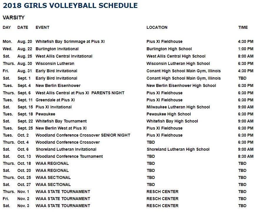 XiPius's tweet photo. 2018 Girl's Varsity Schedule https://t.co/HHdtW7hSxD