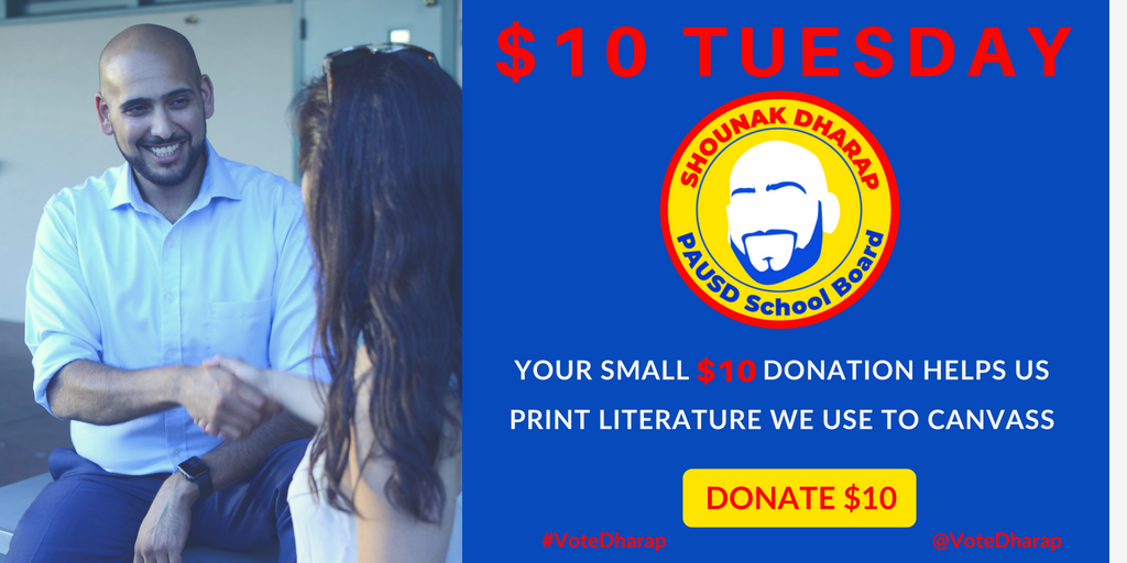 VoteDharap's tweet photo. Are you willing to give up your two of your Starbucks coffees this week to help make your voice count in the next election? Please consider a small $10 donation to my campaign on this bright #10DollarTuesday! #VoteDharap #EveryContributionCounts https://t.co/88OOCiIhLR https://t.co/sST4tctzR7