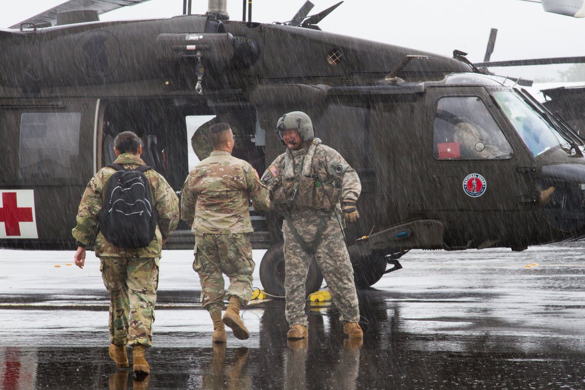 USARPAC's tweet photo. Brig. Gen. Hara, Deputy Adjutant General, Hawaii Army National Guard and JTF 5-0 commander, lands at Hilo, Hawaii and briefs Hawaii National Guard /Active Duty Soldiers concerning Hurricane Lane, Aug. 27. @NationalGuard #HurricaneLane @DeptofDefense @PacificCommand #LLWS2018 https://t.co/vFL5zJ1owU