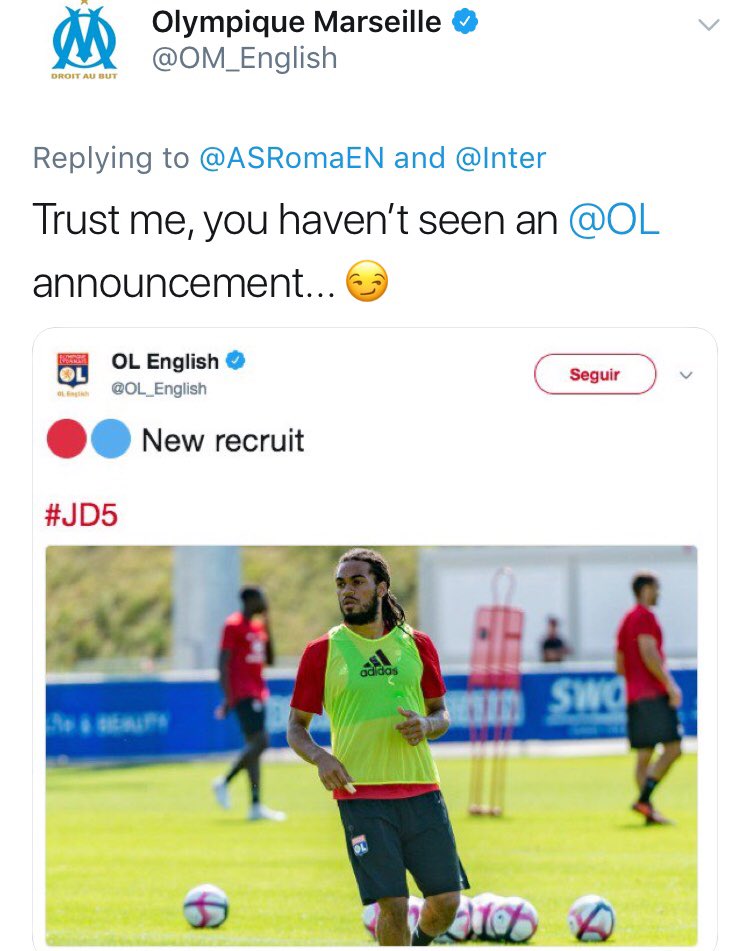 LeFootPod's tweet image. 👀 Twitter bantz between @OM_English and @OL_English
