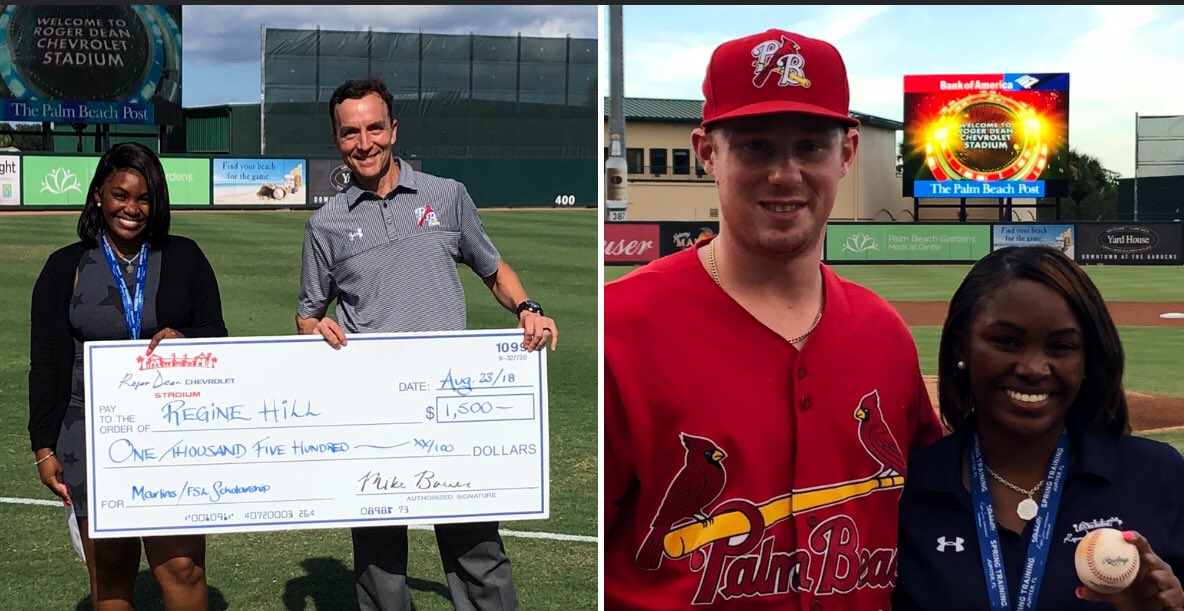 GoPBCardinals's tweet photo. Proud to announce the winner of our 2018 Palm Beach Cardinals @FloridaStateLg #MarlinsFoundation Scholarship Program is none other than “Ms. Fabulous” Regine Hill. https://t.co/aApYsY1vAh