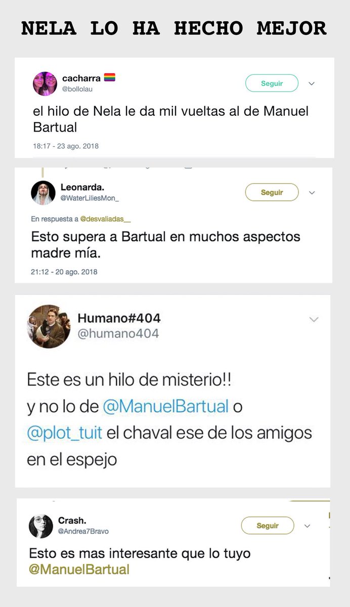 ManuelBartual's tweet photo. @modesto_garcia También nos divirtió mucho ver los cientos de mensajes que daban por hecho que yo no tenía nada que ver con la historia, y los que me avisaban de que Nela me había superado 🙂 https://t.co/spXdzgA4A8