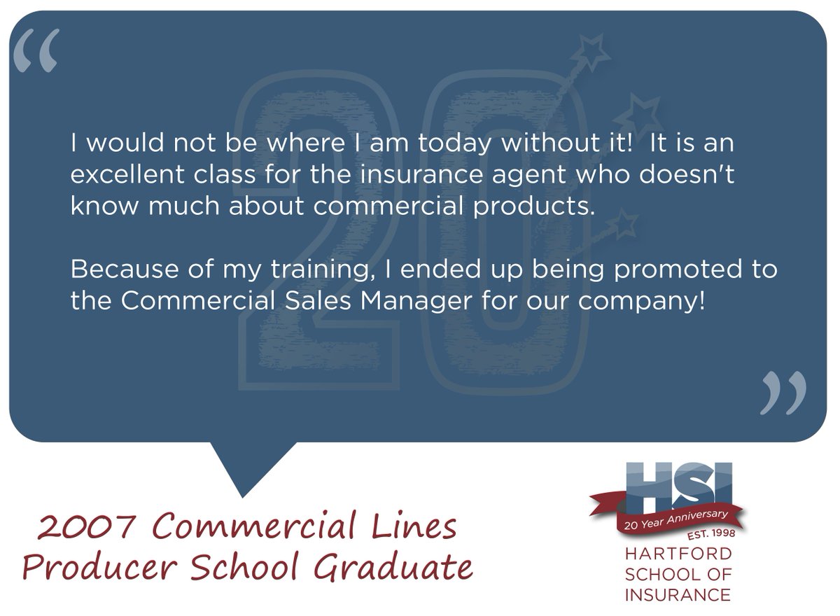 HSITraining's tweet image. "I would not be where I am today without it" - A 2007 Commercial Lines Producer School graduate success story! #HSI20