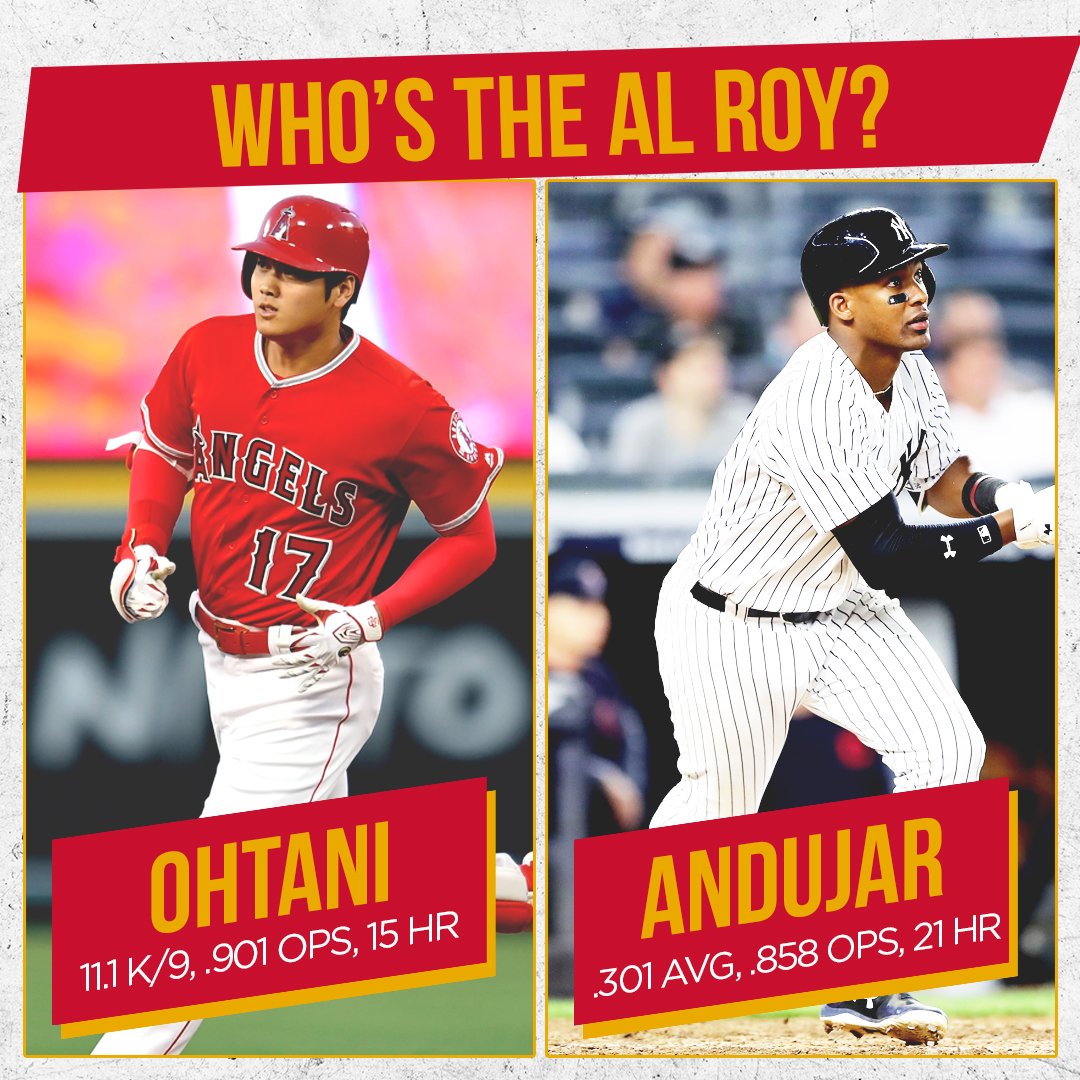 MLB's tweet photo. .@MAndujarPapa is the front runner. Could Shohei make a late push? https://t.co/LPwIwgWML1