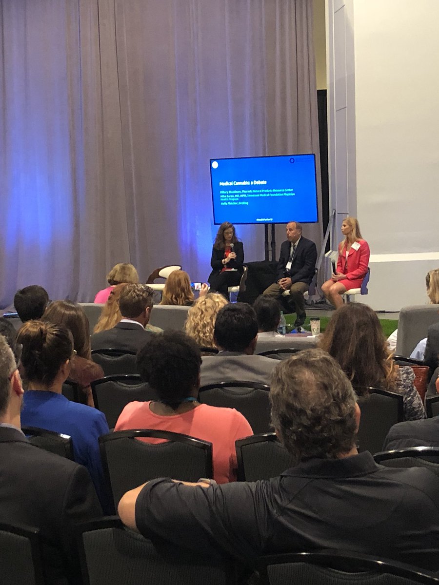 HealthFurther's tweet photo. Fascinating conversation on medical cannabis with Dr. Michael Baron and @HillBlackburn, moderated by @hollyfletcher of @readbirddog #HealthFurther18 https://t.co/3DtdHHh6H8