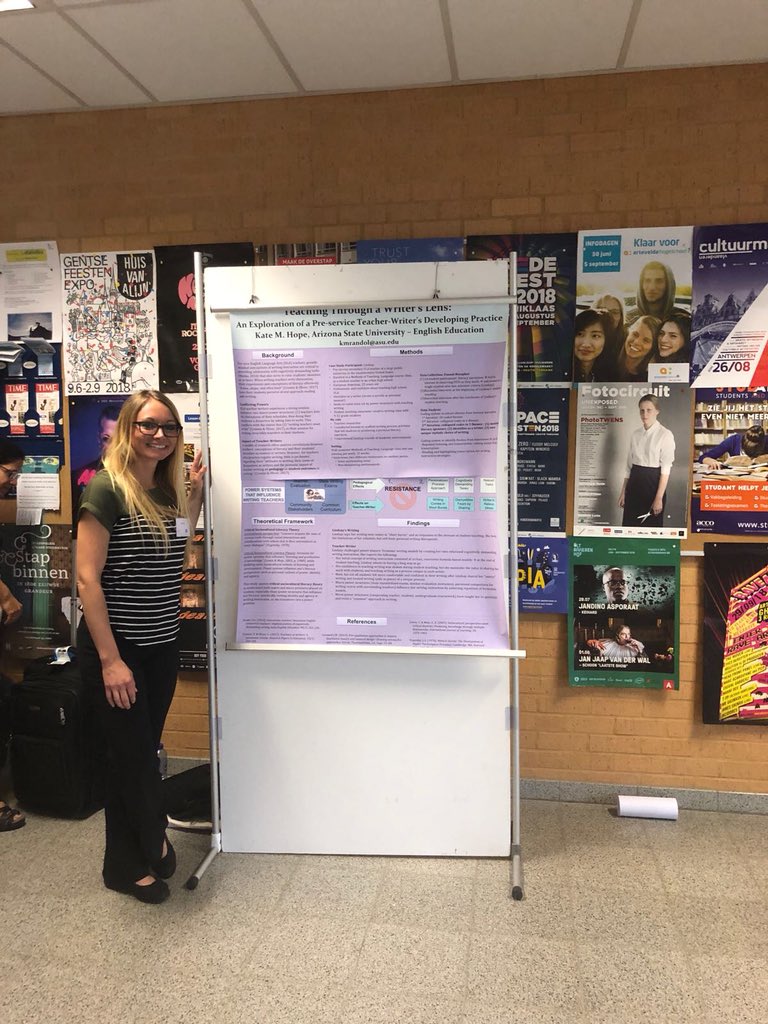 Kate Hope, @asuEnglish English Education PhD student, presents her writing research @sigwriting2018 research school poster session in Belgium! @cawp @ASU #internationalresearch #writingresearch #graduatestudies