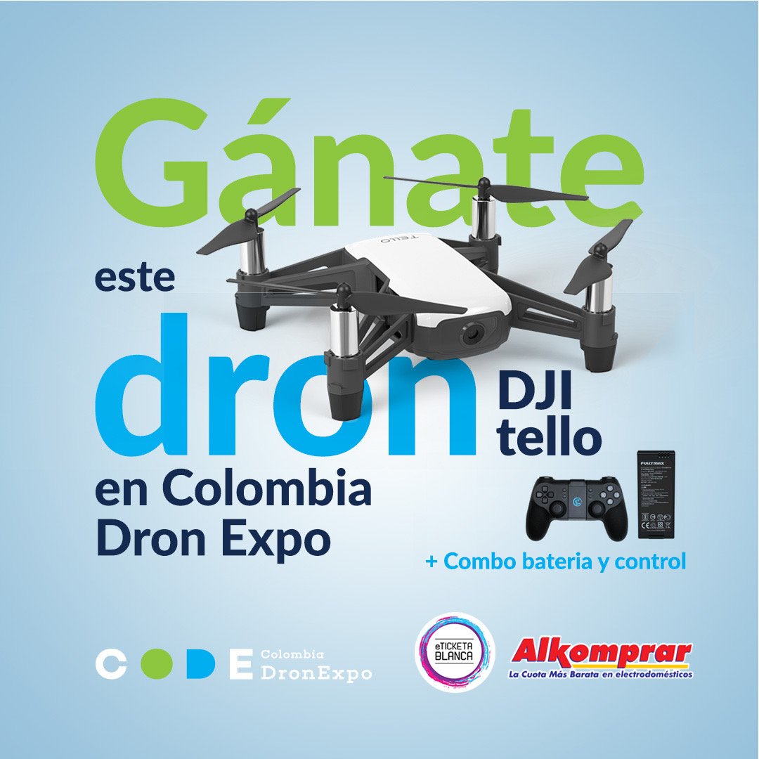 ColombiaDronExp's tweet photo. 🙌🏻 Estas son las condiciones:🔹Compra tu boleta en eTicketaBlanca o en la taquilla de la feria y participa en la rifa de éste dron DJI TELLO con batería y control. https://t.co/S6fA1zKv7a