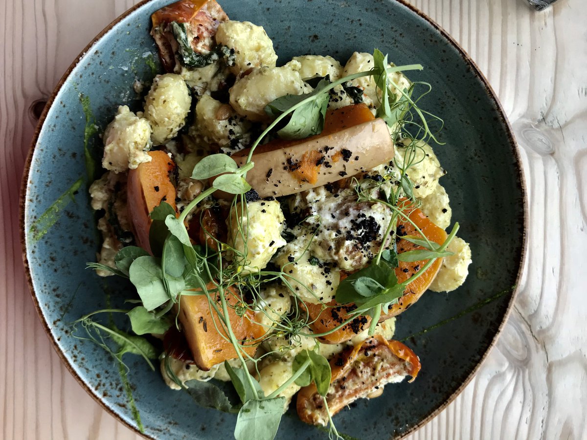 It was a Gnocchi lunch kind of day for Farm Event Manager Kimmi! nom nom! Have you tried our Goats Cheese and Butternut Squash Gnocchi yet? It's the ultimate comfort food dish! This is a small for those with a smaller appetite. #delicious #foodporn #comfortfood #thecow #iow #nom