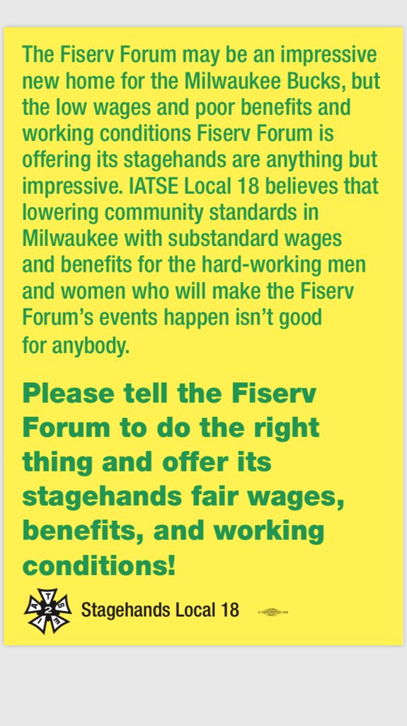 IATSE_Local_2's tweet photo. @MayorOfMKE @FiservForum is unfair to working people! #milwaukee2020 #dnc2020 https://t.co/vKAqXwwWJx