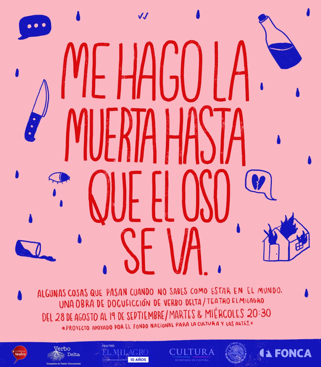 TeatroElMilagro's tweet photo. Acompáñanos al #estreno de ME HAGO LA MUERTA HASTA QUE EL OSO SE VA, hoy 20:30 hrs.

Mojitos cortesía del Bar Milan

Boletos disponibles a través de https://t.co/xyPyGRfQMB

#Teatro #ElMilagro #YovoyalTeatro #CarteleraMx #TeatroMexicano #TeatroCdMx #FoncaMéxicoenEscena https://t.co/sYZKkpH9OC