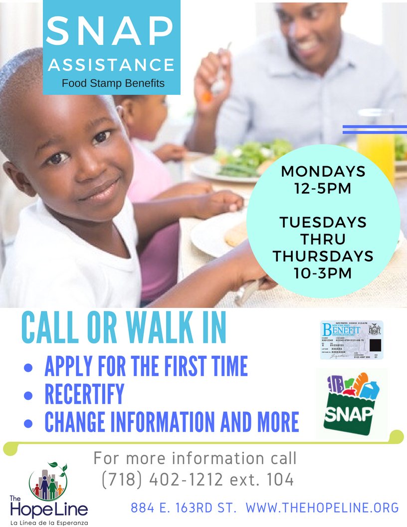 TheHopeLine (@hopelinebronx) on Twitter photo NEW SNAP OFFICE HOURS! Apply and Recertify! <a href="/Salamancajr80/">Rafael Salamanca, Jr</a> <a href="/FoodBank4NYC/">Food Bank For New York City</a> <a href="/UnitedWay/">United Way</a> <a href="/HPAC10474/">Hunts Point Alliance</a> <a href="/News12BX/">News12BX</a> NEW SNAP OFFICE HOURS! Apply and Recertify! <a href="/Salamancajr80/">Rafael Salamanca, Jr</a> <a href="/FoodBank4NYC/">Food Bank For New York City</a> <a href="/UnitedWay/">United Way</a> <a href="/HPAC10474/">Hunts Point Alliance</a> <a href="/News12BX/">News12BX</a>