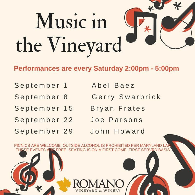 RomanoWinery's tweet photo. It's almost September... time to roll out the music. #September #wine #winery #Saturday https://t.co/YcA0Pvze2Q