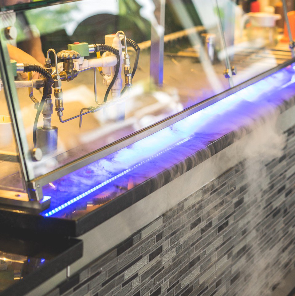 NitroLiveCream's tweet photo. Working our magic 💨 Curious about our liquid nitrogen ice cream? See for yourself! Come in today for $2 ice cream tacos and watch the process right before your eyes. 🍨 #nitrolive https://t.co/x11iRvu51p