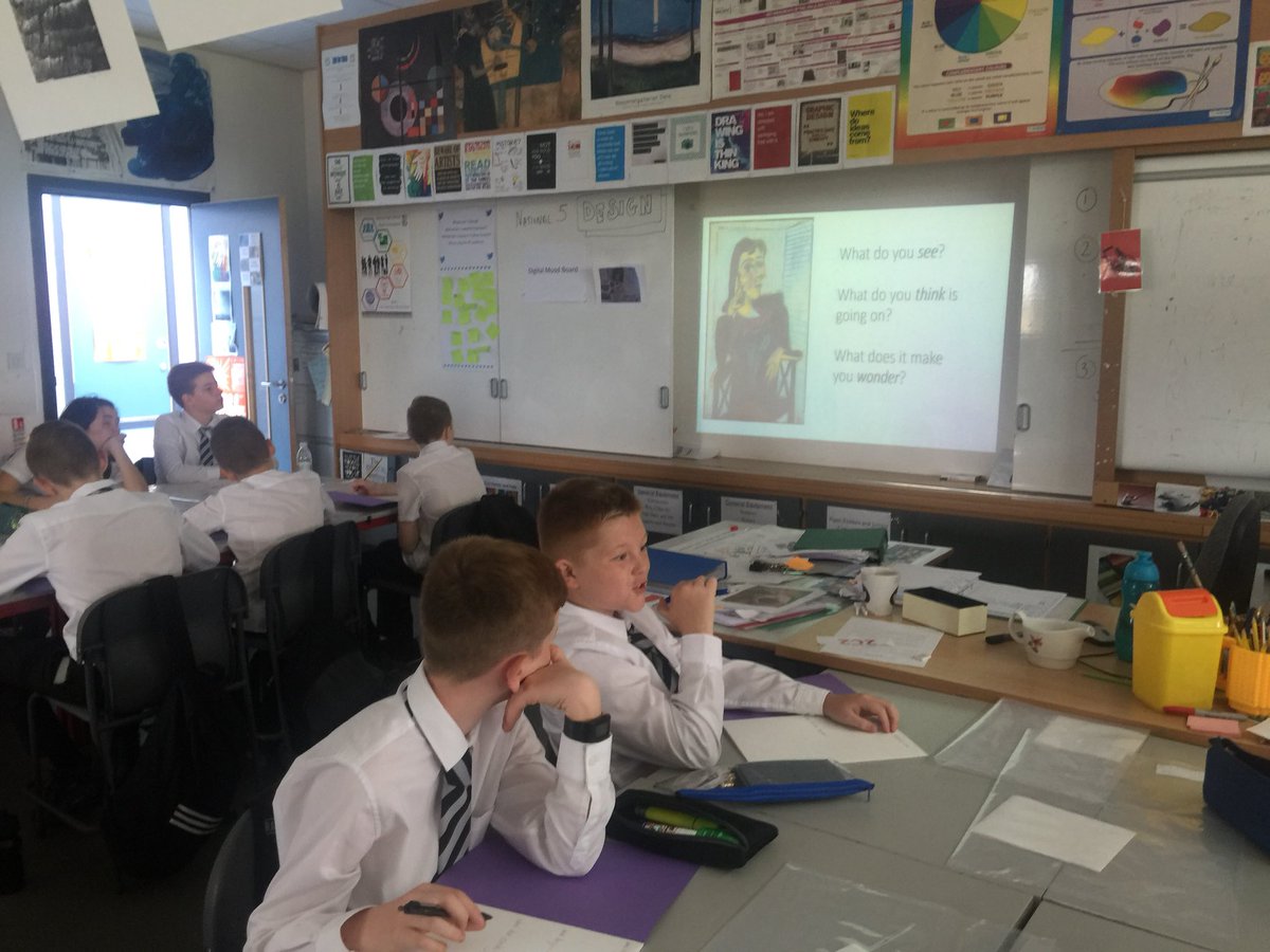 DennyHighArt1's tweet image. S1 class getting introduced to critical thinking and analysis through ‘Making Thinking Visible’ strategies. They all contributed brilliantly. @DennyHighSchool #makingthinkingvisable #mtv #picasso #doramaar