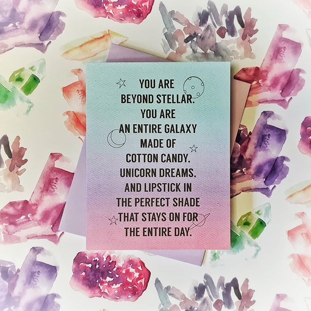 outerlayer's tweet image. ✨ You are beyond stellar. 🦄 You are an entire galaxy made of cotton candy, unicorn dreams, and lipstick in the perfect shade that stays on for the entire day! 💄Such a great friendship card by @violetclair 😁 #friendship #stellarfriends #friendshipcard #girlpower #girlfrie…