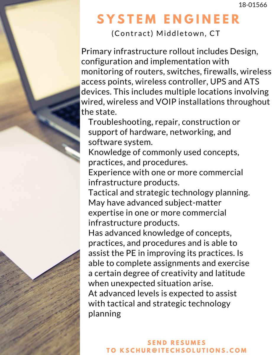 iTechSolutions_'s tweet image. We have an opening for a Systems Engineer for a contract position in Middletown, CT. #SystemsEngineer #SysEngineer #SystemsEngineerJobs #SysEngineerJobs #ITjobs #HotJobs

 buff.ly/2oiFTzL