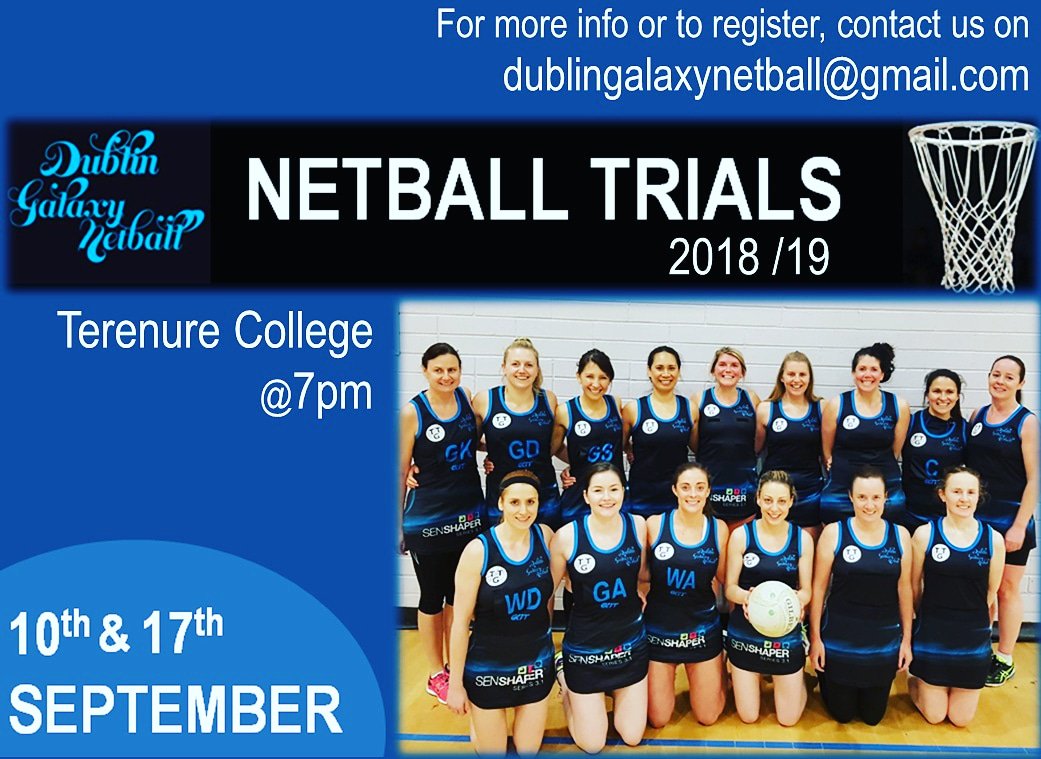 DublinSports's tweet image. #Netball is back!! 🤗 @DublinGalaxy are holding trials in #September in @TerenureCollege! Get involved with a great club #DublinSports #WomenInSport #TeamSport #ClubNetball