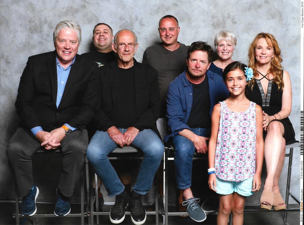muellerjr's tweet photo. with Cast of Back to the Future, Tom Wilson (Biff Tannen) Christopher Lloyd (Doc Brown), Michael J. Fox, ( Marty McFly) and Lea Thompson (Lorraine Baines/McFly) #backtothefuture #backtothefuture2018 #bttf #backtothefuture2 #fanexpoboston https://t.co/cj0X66vJlk