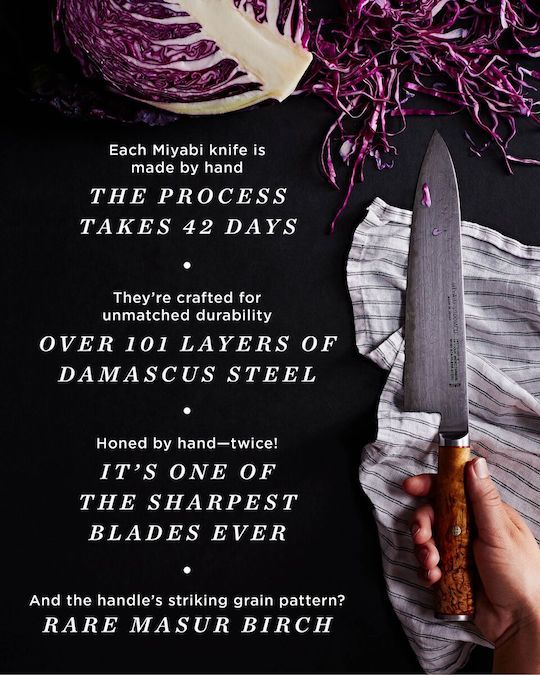 Food52's tweet image. It takes 130 steps &amp;amp; 42 days to handcraft a Miyabi knife, but the results are worth it. They have one of the sharpest blades…well, ever.  f52.co/2wmNfGZ