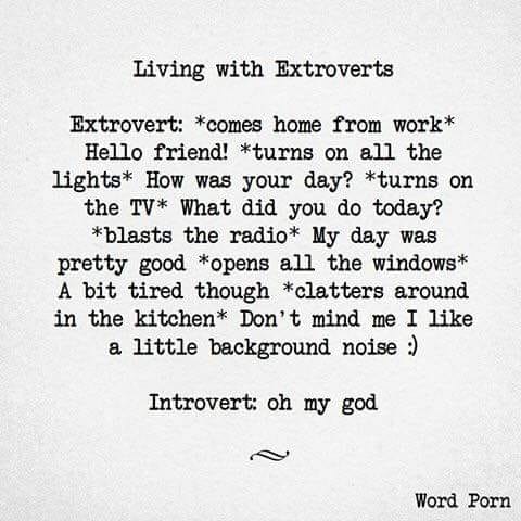 IntrovertDear's tweet photo. Do you live with an extrovert?  What's the biggest challenge?  #introvert #introvertlife #introvertproblems https://t.co/2UvEDQmR2A