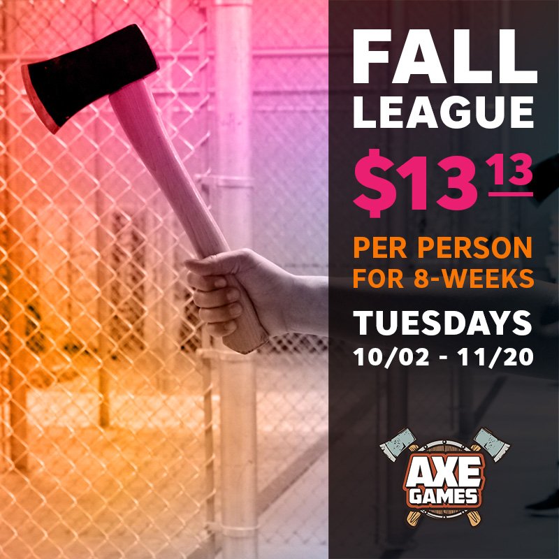 FALL LEAGUE early bird pricing ends Sept 15, 2018 🐦 Try something new or take your axe throwing skills to the next level for $13.13/person for 8-weeks. axegames.ca/league #yyc #fun #axethrowgames #axethrowing #fallleague #league