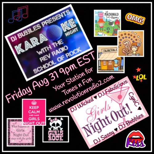 Join us for a kickass time THIS FRIDAY 8/31 9pm EST til we drop! Karaoke, Laughs, Naughty Gossip #revolutionradio2 #girlsnightout #girlsnight #MusicIsLife