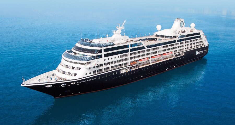 NickWeirShowbiz's tweet photo. Watched the #NamingCeremony of #AzamaraPursuit (the new ship to join the fleet of our sister brand #AzamaraClubCruises) in my office today. Streamed live. Looked like a beautiful ceremony. ~Richard Fain overseeing proceedings as usual. Also Capt. Carl, Godmothers &amp; @LarryPimentel https://t.co/OW3fNW2pVr