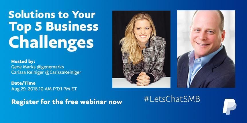 genemarks's tweet photo. Join me and @CarissaReiniger for a free #webinar tomorrow morning - submit questions in advance using #LetsChatSMB. Space is limited so RSVP now! https://t.co/0PWV27WLcn @PayPal4Business https://t.co/CXUjT0jE2p