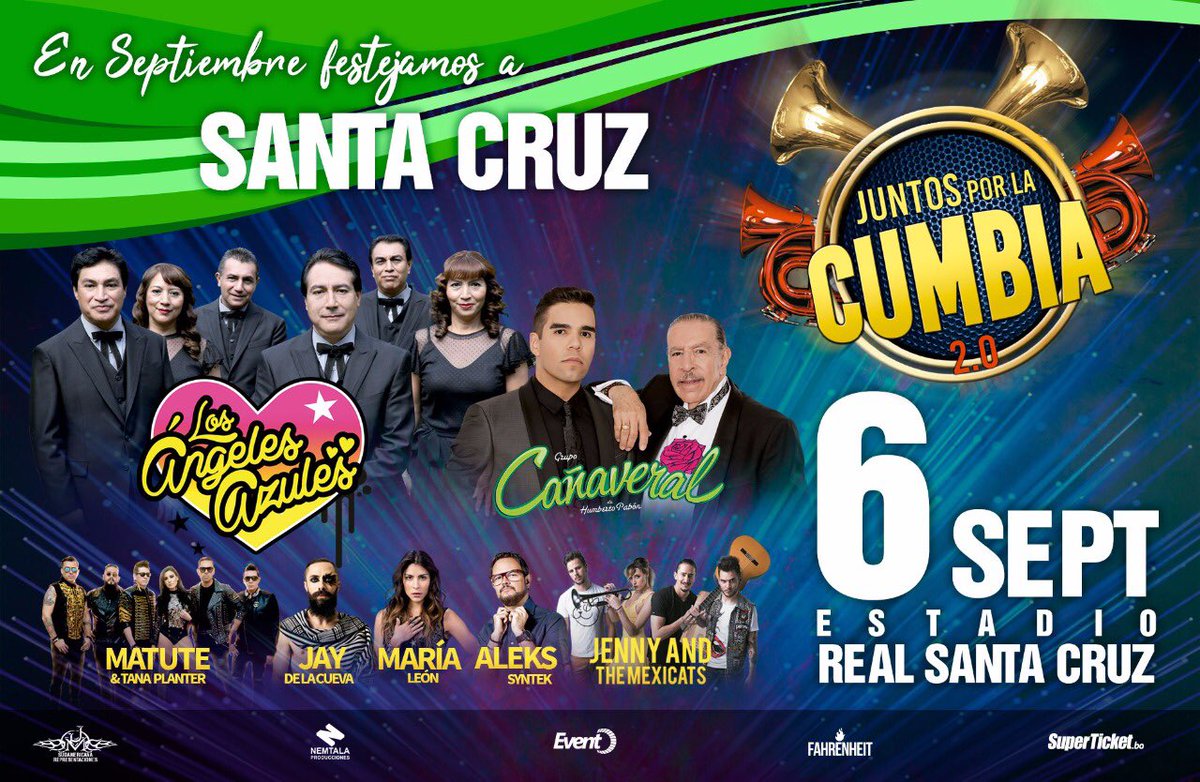 EventosBolivia's tweet photo. Los estamos esperando! @angelesazulesmx 
@grupocanaveral @syntekoficial @JennyandMexicat @jaydelacueva 
@tanaplanter @Sargentoleon @MATUTEmx 🙌🏼
4 ciudades en Bolivia se preparan para disfrutar del festival más grande! JUNTOS POR LA CUMBIA 2.0 #EventosBolivia 🇧🇴🔥🎶🎫 https://t.co/FKJT3TvRar