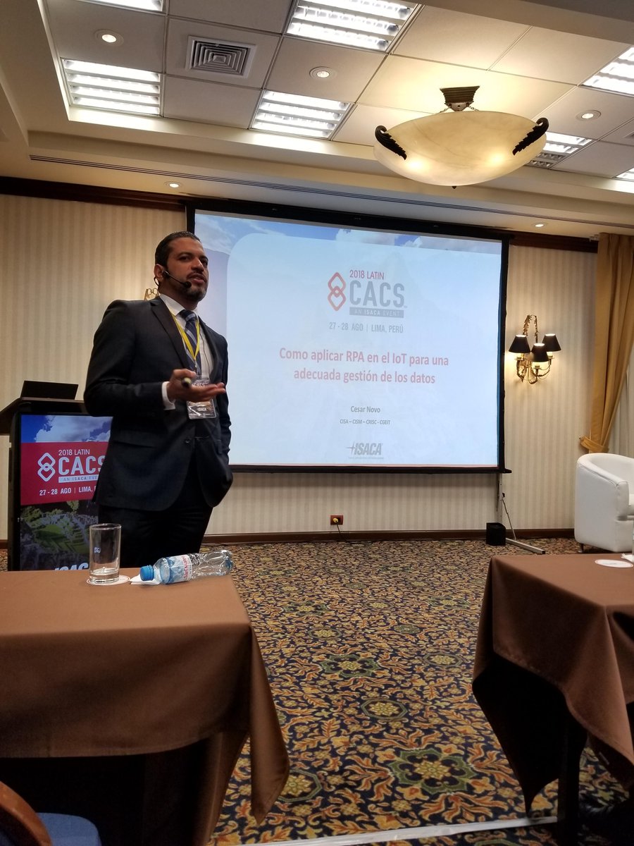 isacasdchapter's tweet photo. El ingeniero Cesar Novo, presidente del capitulo ISACA Santo Domingo chapter deleita al publico presente durante el desarrollo de una magistral charla en el evento Latin CACS 20018, Lima Perú.
#LatinCasc2018, #LimaPeru, #IsacaSantoDomingoChapter https://t.co/2WSQoh1uNy