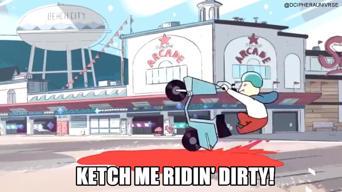 dcipheraunivrse's tweet photo. Talk about a moment worth relishing! #stevenuniverse #steven #universe #ridingdirty #ketchup #mustard #relish #condiments #onion #food #sobaditsgood #vespa #wannagoforaride #funny #puns #pun #enjoy https://t.co/fSEF5EML8A