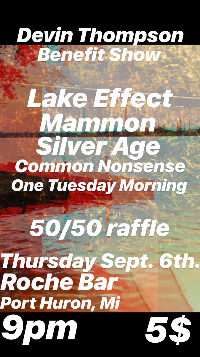 LakeEffect_'s tweet photo. Next Thursday in Port Huron. With the guys in @silveragemi. This show is an important one to help our bassist Anthony’s family with funeral costs come hang out. It’s a great lineup and will be a good time! #porthuron https://t.co/3pcIu9ddvR