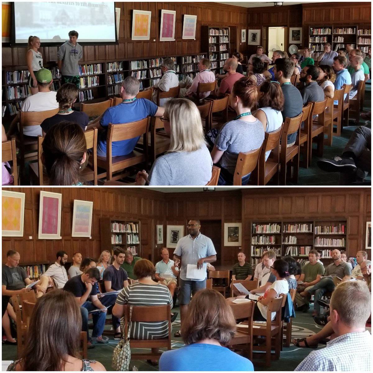 NicholsUpper's tweet photo. Abbey and Will, Student Council Co-Presidents, and Dr. Alexander address the faculty at opening meetings.  The new year is almost here! https://t.co/ZeKfwjIosg