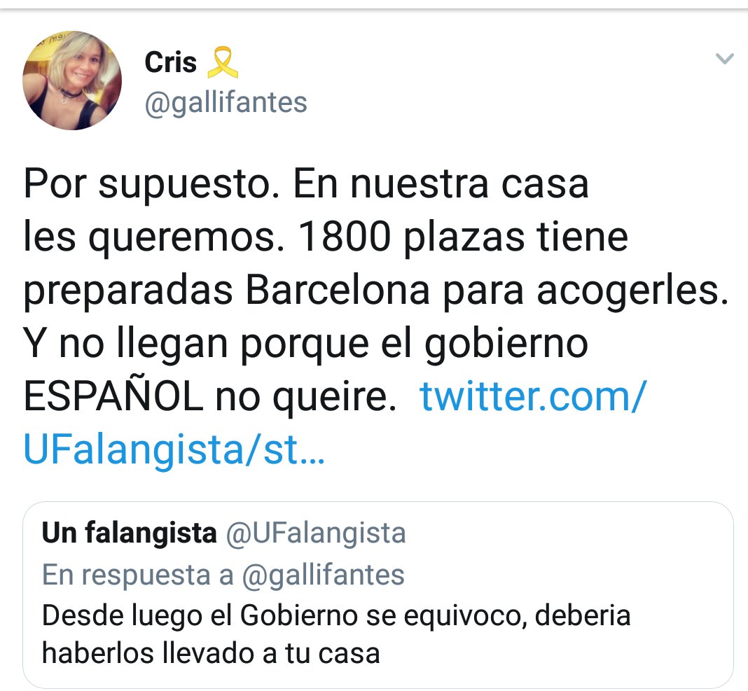 gallifants's tweet photo. No entiendo por qué mi ama se empeña en acoger refugiados y sin embargo, quieren expulsar de Cataluña a todos los que no piensan como ella y sus amigos CDR. Guau, guau, grrrr! https://t.co/NntLUPHSRA