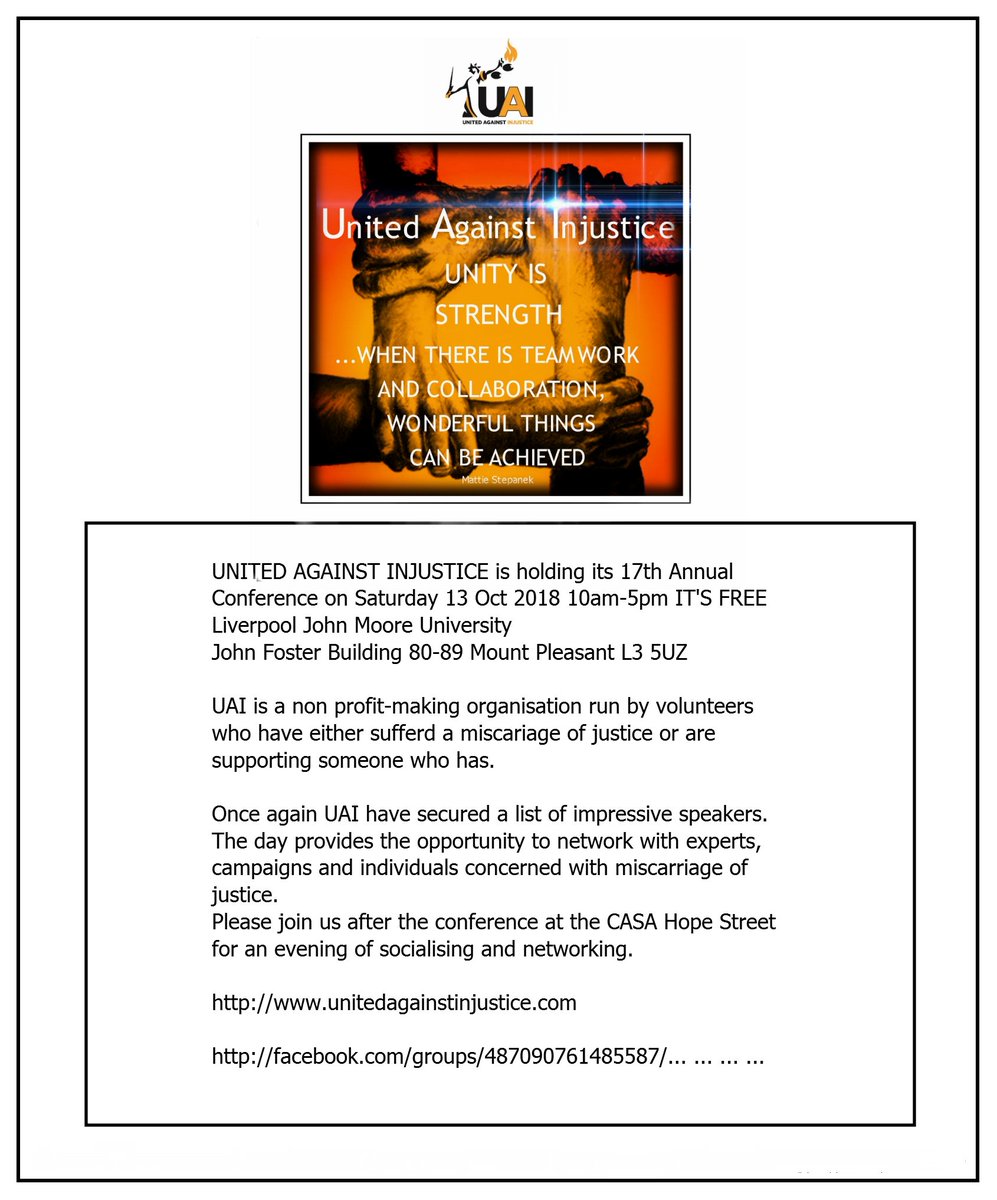 UaInjustice's tweet photo. What's it all about? Don't miss it!
#UAI Conference 13/10/18 #LJMU #Liverpool
#nondisclosure #falseallegations
#factuk #JusticeAlliance #LegalActionGrp #LawCentres
Deatails: https://t.co/MNAg2ngRsX
https://t.co/Jo50elbkr2 … … … … … … … …
NO BOOKING ITS FREE pls RT https://t.co/uSannVL3p1