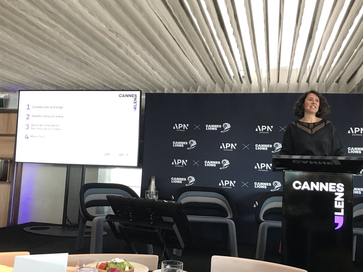bandt's tweet photo. 5 learnings from @APNOutdoorAU GM Marketing Charlotte Valente: Collaborate and align, healthy tension is key, don’t do innovation for innovations sake, move fast &amp; trust your gut #canneslens #canneslions https://t.co/ye90W6DUs3