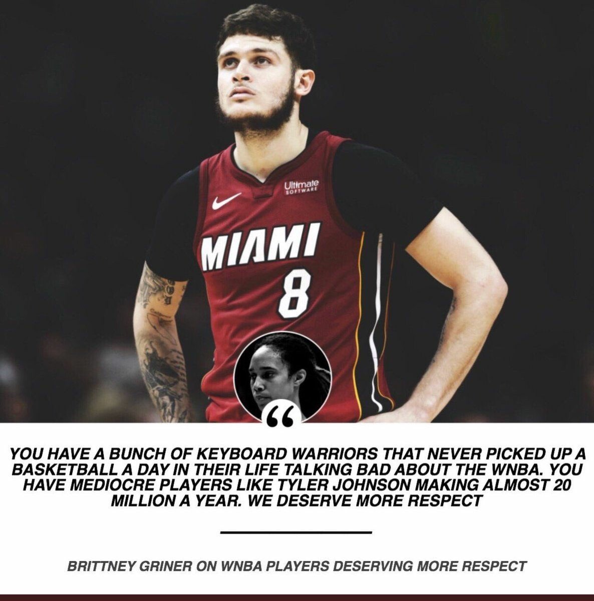 EsYungRok's tweet photo. Honestly I’d pay to watch a mediocre @RealTJohnson then a @brittneygriner game any day... what they fail to realize is women’s basketball lacks excitement, MABE if they’d lower your guys courts and women worked a lot more on there athletic abilities then just MABE it can work https://t.co/r54gFW7jXv