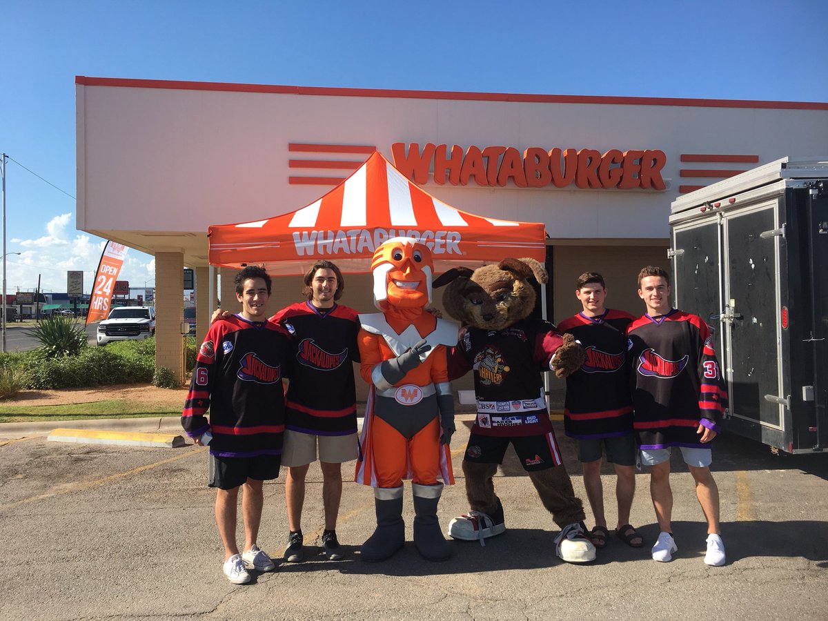 Gotta get fans hyped for hockey season! Thankfully <a href="/cjhapward/">CJ Hapward</a> <a href="/jared_christy/">Jared Christy</a> @rickyboysen @SlapjackJ and Kyle Herbster  were up to the task! Special thanks to <a href="/Whataburger/">Whataburger®</a> for helping us get the word out. #BringHometheW #Hop2Victory